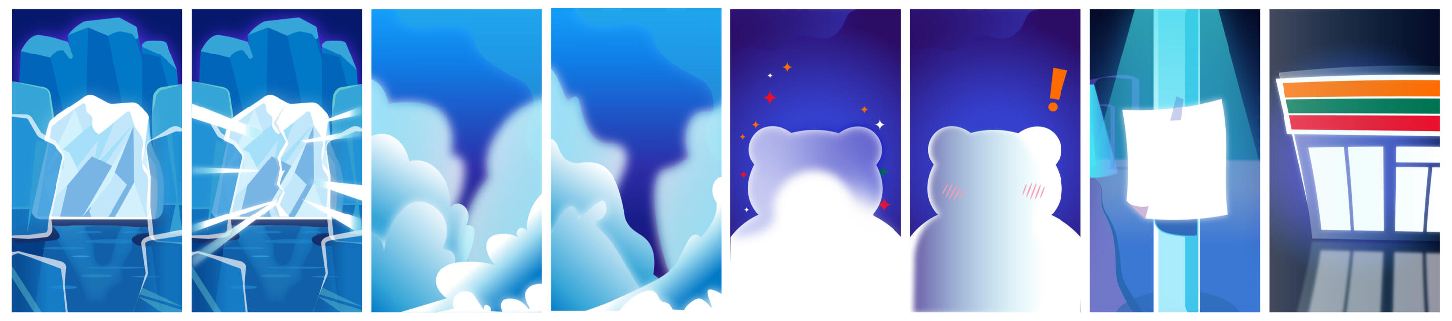 Background illustrations for a 7/11 advertisement animation.